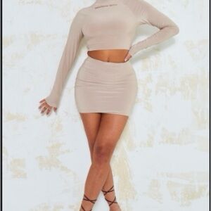 Cream Ruched Pencil Mini Skirt for Night Out